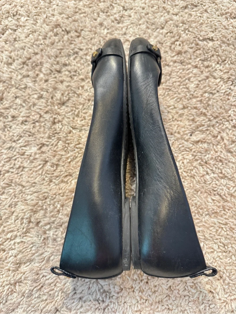 Tory Burch Black Leather Ballet Flats with Logo Medallion Size 7